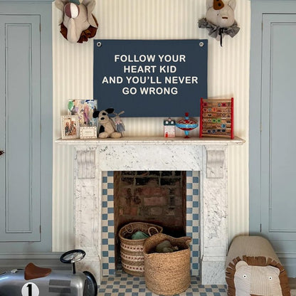 ShowDraven Boy Nursery Decor, Inspirational Wall Decor Hanging Linen Banner, Navy Blue Motivational Wall Flag for Kids Boys Room Playroom Nursery Decor, 20x30 Inch