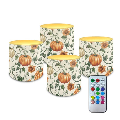 Cozeyat Pumpkin Leaf Office Desk LED Candles Set of 4 Battery Powered Flameless with Remote Timer Flickering Flame Waterproof for Home Patio Garden Decoration