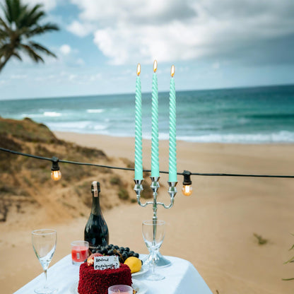 10 Inch Turquoise Green Taper Candle Set, 10 Pack Unscented Dripless Candlesticks for Family Dinner Parties Home Decoration Picnic