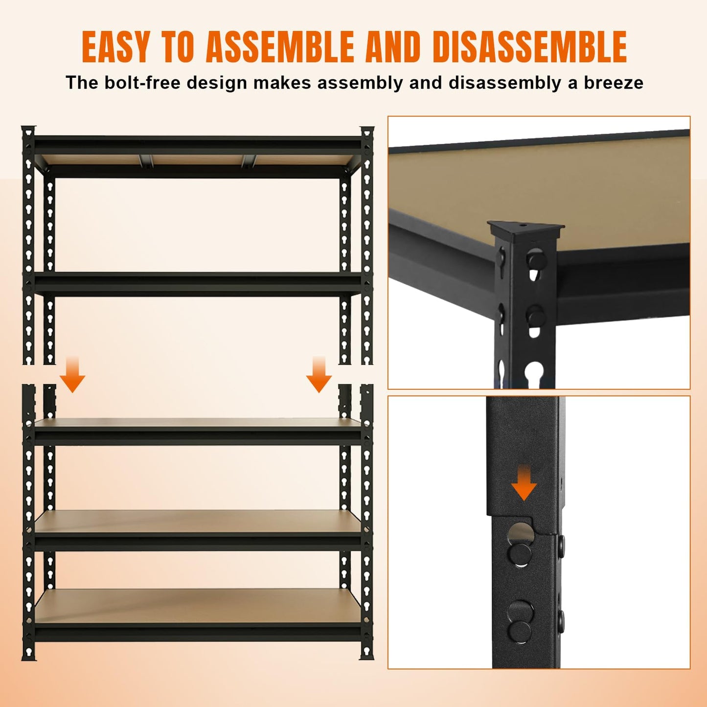 Big RED Storage Shelving Unit, 5-Tier Adjustable Storage Shelves, Heavy Duty Metal Garage Shelves/Utility Rack for Kitchen, Pantry, Basement- 3,000lb Capacity, Black, 72" H x 48" W x 24" D