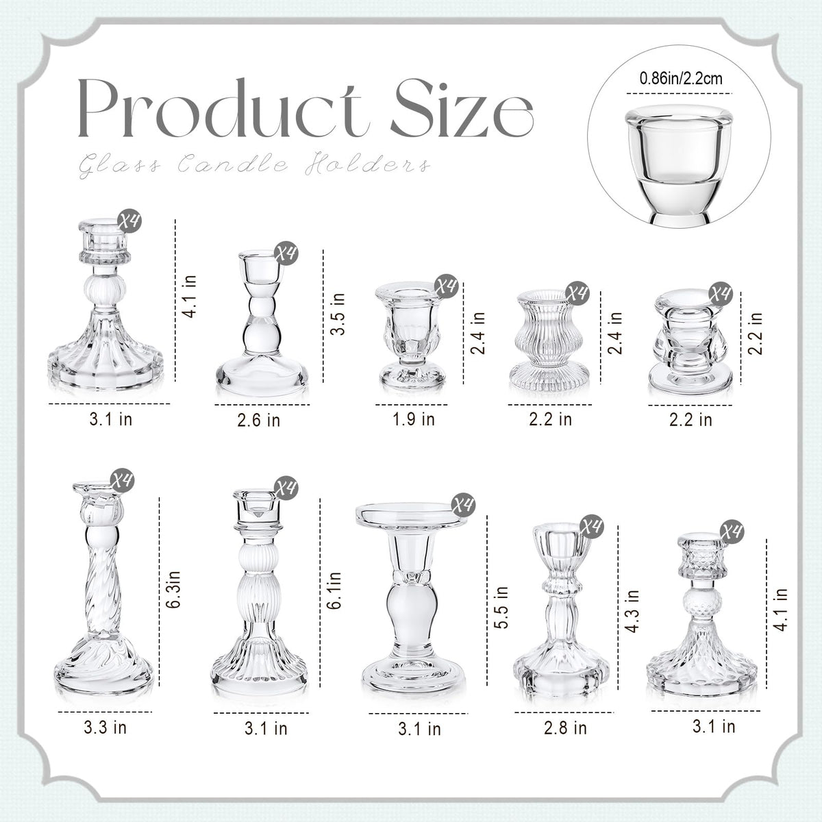 Mumufy 40 Pcs Glass Crystal Taper Candle Holders Clear Glass Candlestick Holder Fit 0.8 Inch Candles Crystal Decorative Candle Stand Centerpiece Table Wedding Dining Party (Classic,Clear)