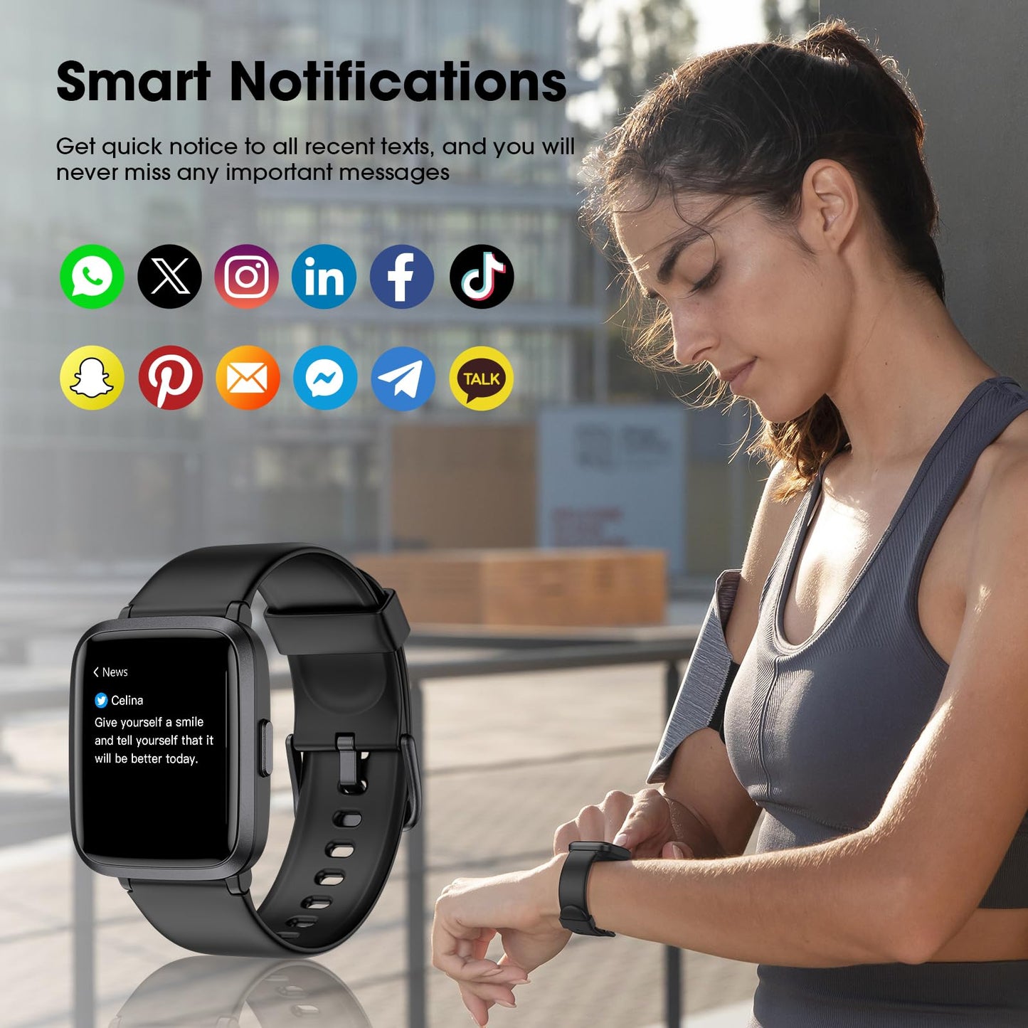 POIUZET Fitness Tracker, Fitness Watch with Blood Oxygen, Blood Pressure & Heart Rate Monitor, Steps Calories Counter, Sleep Monitor, Pedometer 50 Meters Waterproof, Smart Watch for Android iPhones