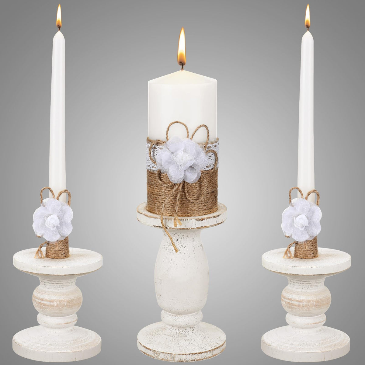 Zhehao 3 Unity Candles with 3 Candle Holder for Ceremony Set Rustic Wedding Accessories for Reception Decorative Farmhouse Candle Holder Pillar Candles for Formal Events Church