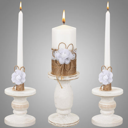 Zhehao 3 Unity Candles with 3 Candle Holder for Ceremony Set Rustic Wedding Accessories for Reception Decorative Farmhouse Candle Holder Pillar Candles for Formal Events Church