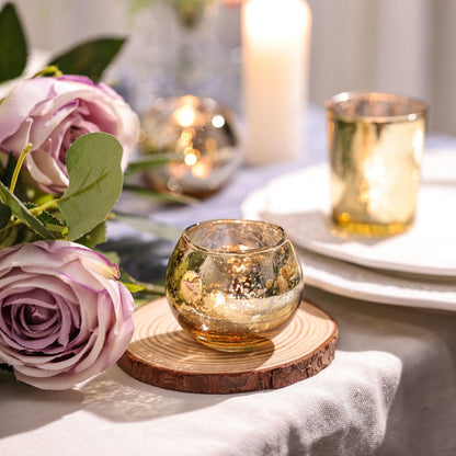 DEVI 48PCS Assorted Gold Votive Candle Holders Bluk, Gold Wedding Decorations, Mercury Glass Candle Holder for Tea Lights, Christmas Party Diwali Centerpieces for Table, Wedding Party Supplies