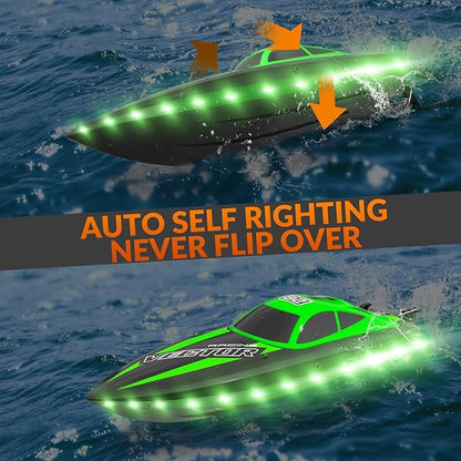 VOLANTEXRC RC Boat 20MPH Fast Remote Control Boat for Adults 2.4Ghz Toy Boats for Pools and Lake with 2 Rechargeable Batteries Toys Gifts for Adults with Light Green