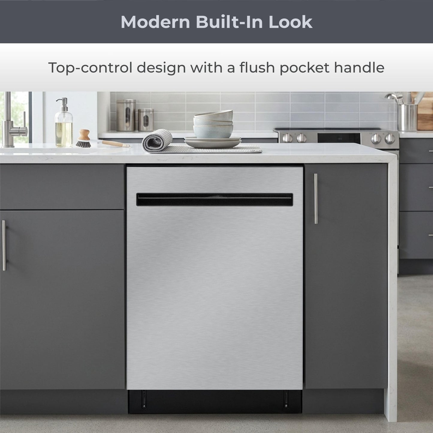 Kenmore 24" Built‑In Dishwasher with 3 Racks, Stainless Steel Tub, Top Control, Energy Efficient, Ultra‑Quiet 49 dBA, High‑Capacity Dishwasher – Stainless Steel