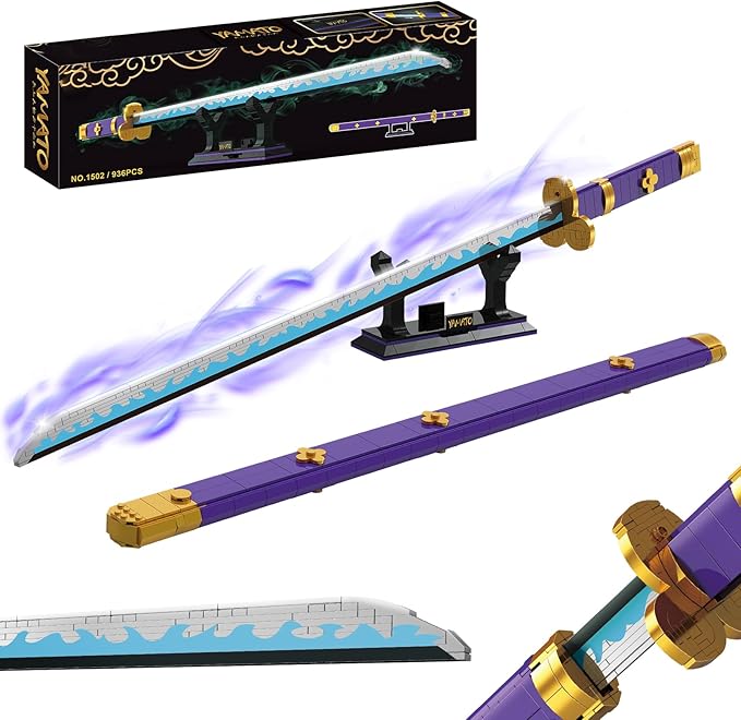 Anime Sword Building Set 936 Pieces Yamato Sword Model with Scabbard &amp Stand Japanese Samurai Cosplay Prop Construction Toy Hell King Style Blade Gift for Adults and Teens