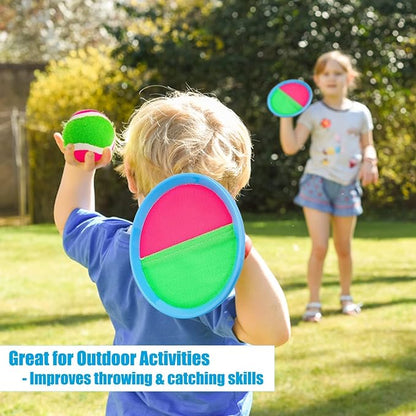 Ayeboovi Toss and Catch Ball Game Outdoor Beach Pool Kids Toys Outside Lawn Yard Games for 3 4 5 6 7 8 9 10 11 12 Year Old Girls Boys Toys Birthday Gift Easter Basket Stuffers (2 Paddles 2 Balls)