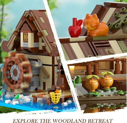 Wood Cabin Mini Building Set with Lights Forest House Building Block Kit with Animals Stream Waterwheel 2570 PCS Treehouse Construction Model Toy Collection for Adults Teens Boys Girls 12+