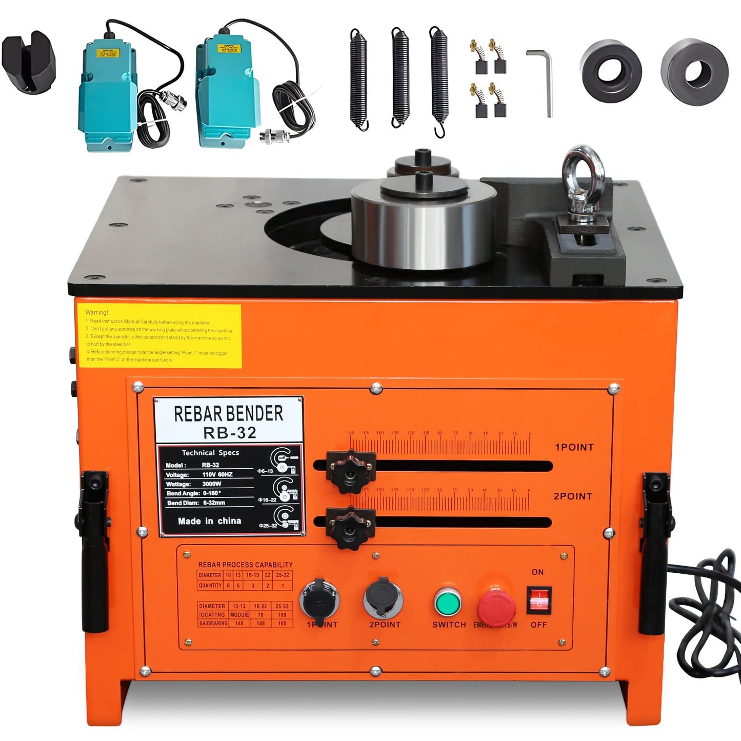 GarveeTech 3000W Electric Rebar Bender up to 1.3 in with Our Electric Bender - Achieve 0-180° Angles, Operate with Convenient Foot Pedal Switch, Powerful 3000W Motor