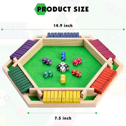 Shut The Box Game Large for 6 Players 15 inch Wooden Board Table Math Game with 16 Dice and Instructions Classics Close The Box Board Game