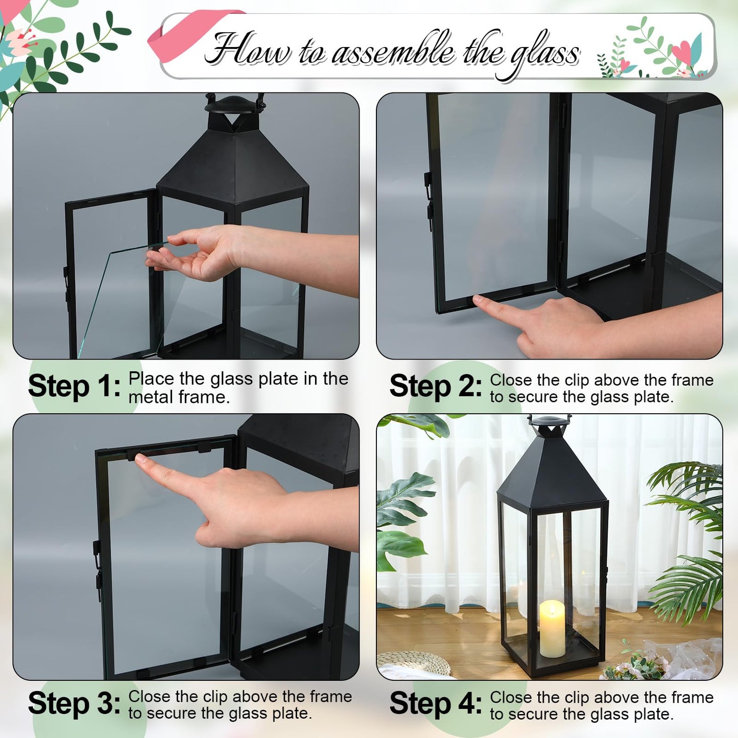 Mifoci Jumbo Black Metal Decorative Lanterns with Clear Glass Panel Hurricane Candle Lantern for Home Decor Party Event Tabletop Front Porch Wall Hanging Indoor Outdoor(3 Pcs,28'' 16'' 10'')