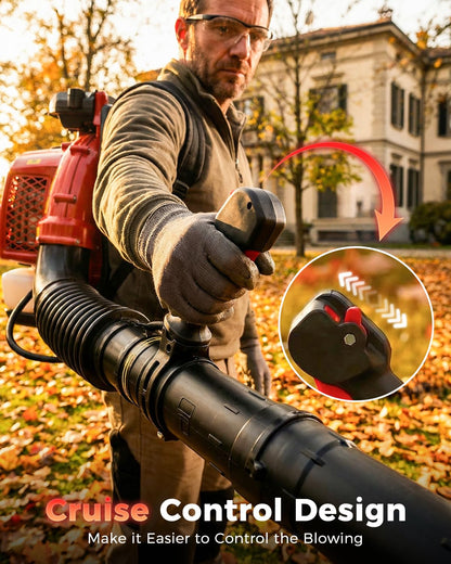 Getell 80cc Gas Backpack Leaf Blower, 900CFM 206MPH 2-Stroke Engine, Heavy-Duty Leaf & Snow Blower for Lawn, Garden & Commercial Use (Red)