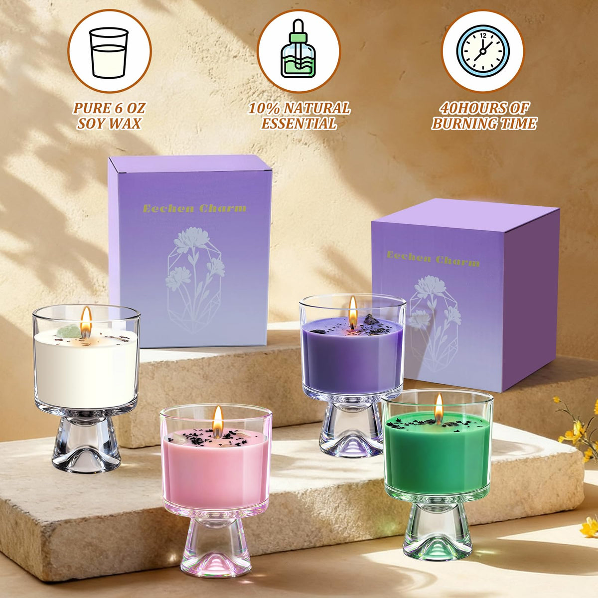 Eechen Charm Freesia Scented Soy Candle, 48-Hour Long Burning Aromatherapy Candle for Home Spa, Gift for Mom Women Birthday Valentine (Green, 0.99 lb)