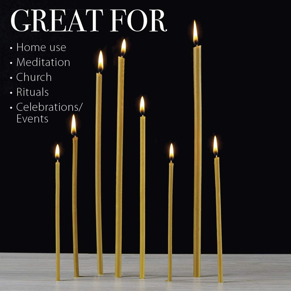 Danilovo Pure Beeswax Candles - Honey-Scented, Decorative Thin Taper Candles - Ideal for Birthday Decoration or Church Prayers - Drip Free, Tall & Smokeless Pack of 300 pcs, 7.3 x 0.24 inch