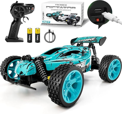 Tecnock RC Cars Remote Control Car for Kids 1:18 Scale 20 KM/H 2WD Offroad Buggy 2.4GHz RC Racing Car with USB-C Easy Charging &amp 50 Mins Playtime Toys Gifts for Boys &amp Girls