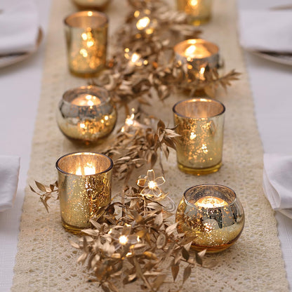 LETINE Gold Votive Candle Holders Set of 36 - Speckled Mercury Gold Glass Candle Holder Bulk - Ideal Spring Summer Decor for Wedding Centerpiece Table，Valentine's Day Decorations Indoor
