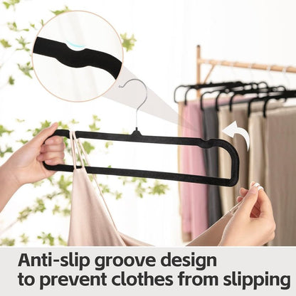 Velvet Hangers Non Slip - 20 Pack Pants Hangers for Closet - Thin Space Saving Clothes Hanger - Strong, Durable, Jean Perchas with 360 Degree Rotatable Hook for Tank Top (Black Silver Hook)