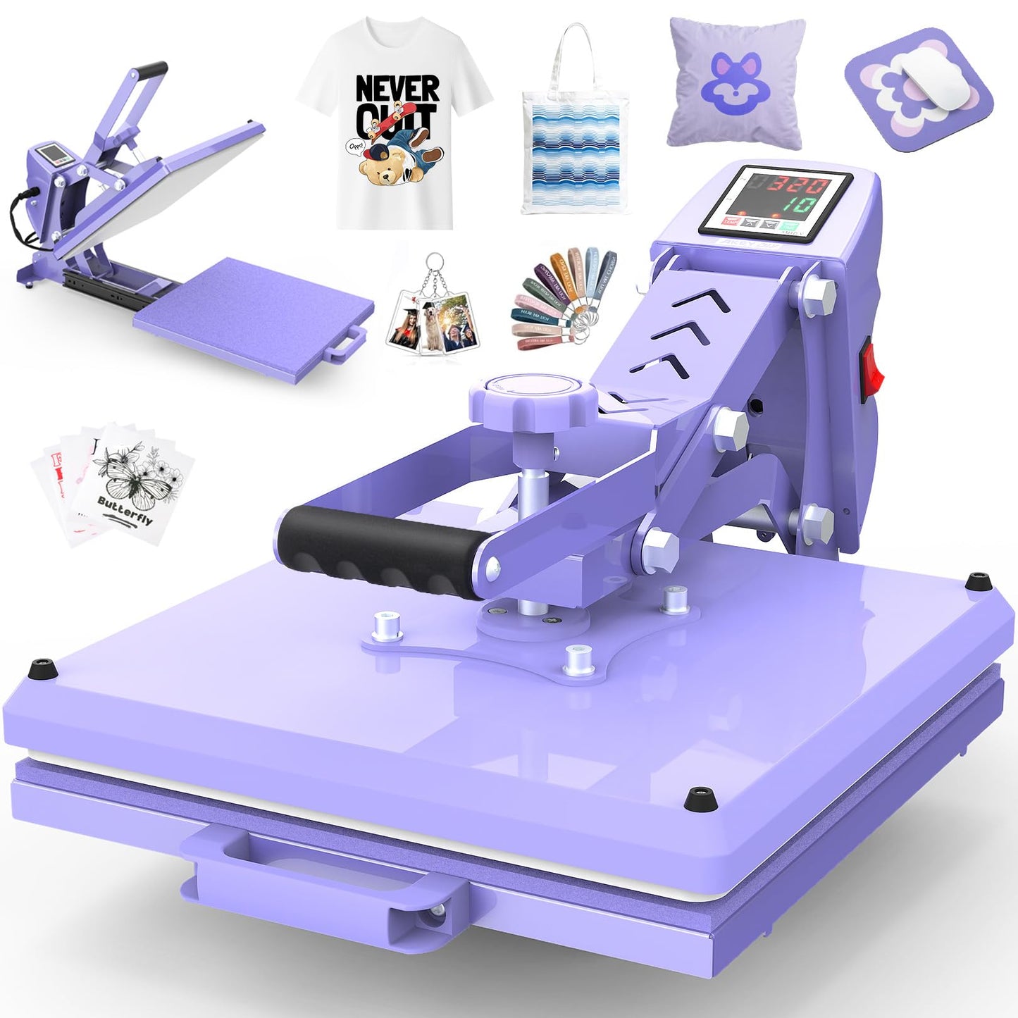 AKEYDIY 15" x 15" Slide Out Heat Press for T Shirts - Fast Heating for Sublimation, Industrial Even Heat Transfer & Precise Temp Control, Shirt Heat Press for Vinyl & Fabric Projects (15x15 Purple)