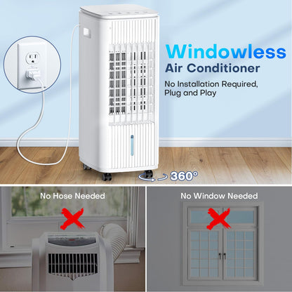 MYICY Evaporative Air Cooler, 25 Inch Swamp Cooler Air Conditioner w/Double Tanks, 7H Timer, 16ft Remote, 3 Ice Packs, 70° Oscillation, 3 Speeds & 2 Modes, 60W Portable Windowless Air Conditioner