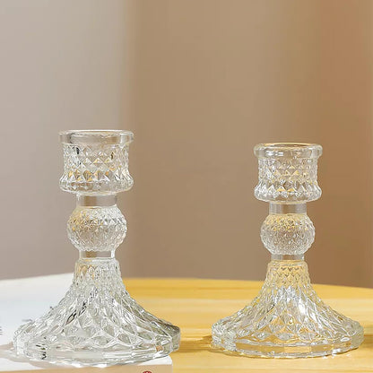 6 PCS Glass Candlestick Holders, Crystal Candle Holders& Glass Candle Holder for Wedding Party Table, Thick Candle Holders for Rustic, Party Supplies, Anniversary, Dining Room Table, Valentine's Day