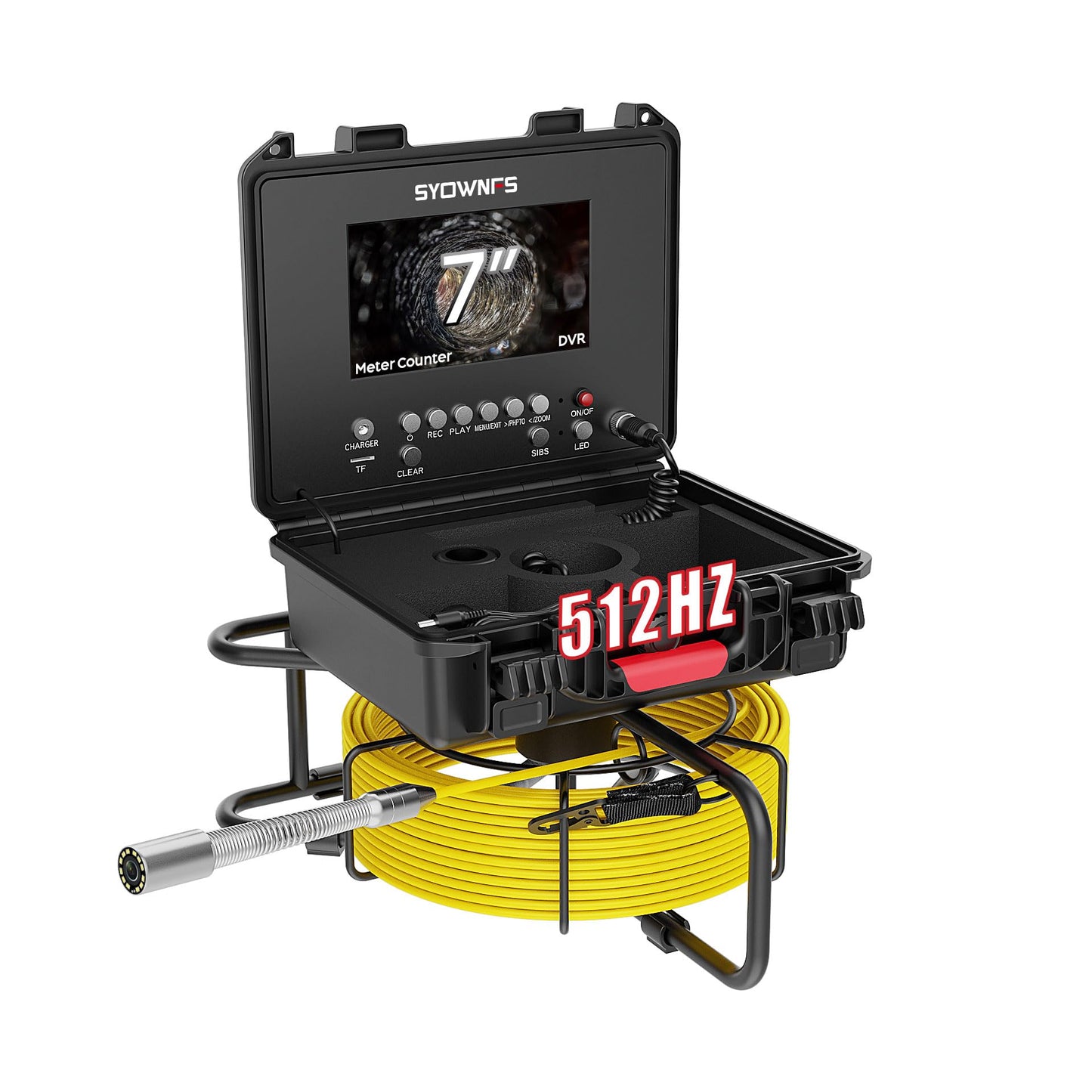 SYOWNFS Sewer Camera with 512Hz Sonde Self-Leveling, Pipe Inspection Camera with DVR Recorder, Endoscope with 12pcs LED Lights for Plumbing, 100ft/30m (16GB SD Card Included)