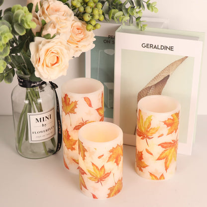 GenSwin Maple Leaf Flickering Flameless Candles Battery Operated with 6 Hours Timer, Real Wax Led Pillar LED Candles Christms Wedding Decoration