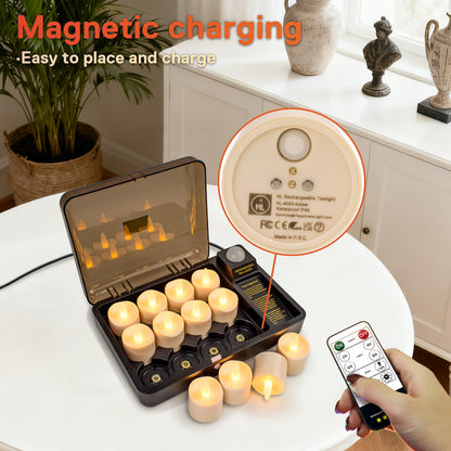 HL Rechargeable Waterproof LED Tea Lights with Remote & Timer, 100H Flameless Votive Candles for Indoor/Outdoor, Flickering Décor for Weddings, Parties, Halloween & Christmas.
