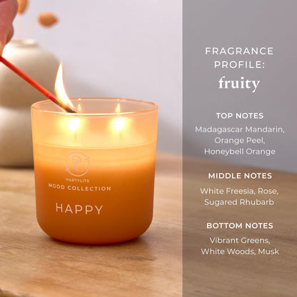 PartyLite Happy Scented, with Notes of Madagascar Mandarin and Orange Peel, 14.1oz 2-Wick Ombre Jar Candle, 24-48 Hour Burn Time, Part of The Mood Collection, Citrus & Floral, Perfect for Gifting