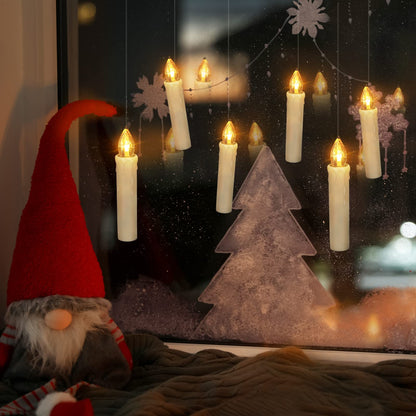 FPOO 12 PCS Flameless Flickering Window Candles with Timer Remote, Battery Operated LED Taper Christmas Tree Candles Lights with Clips and Suction Cups for Home, Garden, Holiday Decorations