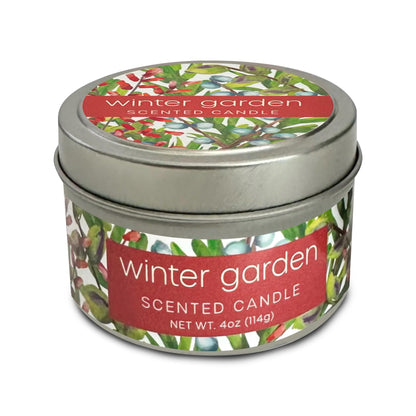 Greenwich Bay Hand-Poured Scented Candle in Decorative Tin – 4 oz/114 g Travel Candle with Lead-Free Wick, Vegetable Wax, Long-Burning Aromatherapy Gift, Single Wick – Made in USA (Winter Garden)