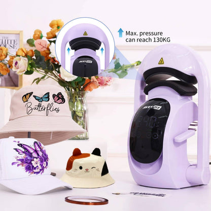 AKEYDIY 3-in-1 Auto Hat Heat Press Machine for Caps, with 3pcs Interchangeable Platens, Automatic Open & Release, Touchscreen for Precise Time & Temp Control, Heat Transfer Printing for Caps, Purple