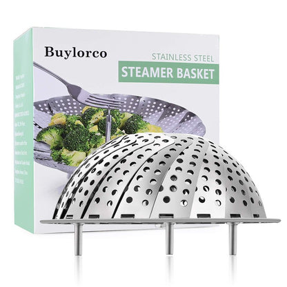 Buylorco Stainless Steel Folding Vegetable Steamer Insert for Veggie & Seafood Cooking (fits pots 5" to 9")