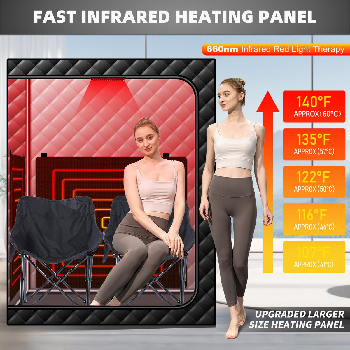 iDOTODO 2 Person Infrared Sauna Box, Portable Infrared Sauna for Home, Personal Infrared Saunas with Red Light Threapy, Remote Control, Upgraded Comfortable Chair