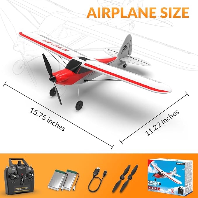 VOLANTEXRC RC Plane Trainer Sport Cub 4CH Remote Control Airplane with Prop Saver 6-Axis Gyro Stabilizer &amp 3 Modes to Fly Radio Controlled Aircraft RTF for Beginners &amp Adults (500mmRed)