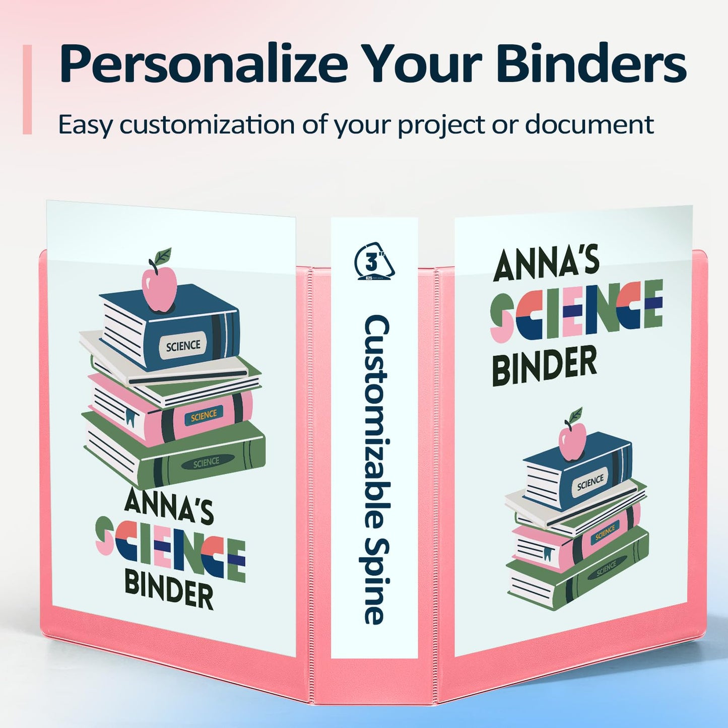 Sooez BinderX Extra Durable 3 Inch 3 Ring Binder, D-Ring Large Binder, Holds 670 Sheets of 8.5x11 Paper, Customizable View Cover with Inside Pocket, Heavy Duty 3 Ring Binder for School, Pink