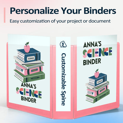 Sooez BinderX Extra Durable 3 Inch 3 Ring Binder, D-Ring Large Binder, Holds 670 Sheets of 8.5x11 Paper, Customizable View Cover with Inside Pocket, Heavy Duty 3 Ring Binder for School, Pink