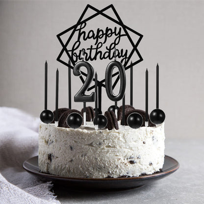 Yerliker 34 Pcs Happy Birthday Cake Toppers Decorations Birthday Candles DIY Cake Decor for Men Women Wedding Anniversary(Black)