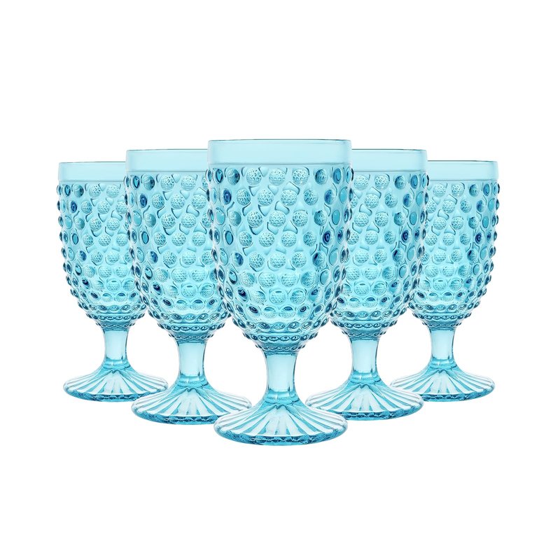 G Light Blue Hobnail Drinking Glasses 13 oz 6 Set, Premium Vintage Hobnail Goblet Glasses For Beverage, Wine, Soda, Iced tea In Dinner Parties, Wedding. Gift idea, Dishwasher Safe