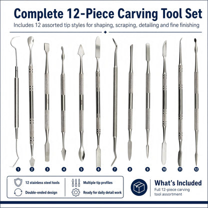 PHYHOO Wax Carvers Set Double Ended Dental Wax Modeling Sculpting Tools Dental Picks Polymer Pottery Clay Carving Tool Stainless Steel 12 Pieces