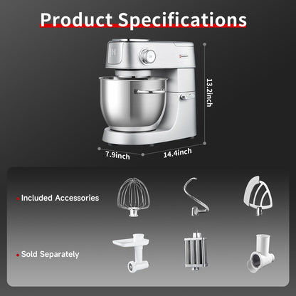 Hauswirt Stand Mixer 6QT XL Large, 4.5" LED Touch Screen Electric Household Stand Up Mixer, Full Metal Structure Standing Mixer 11-Speed, Dough Cake Bread Mixer – Silver