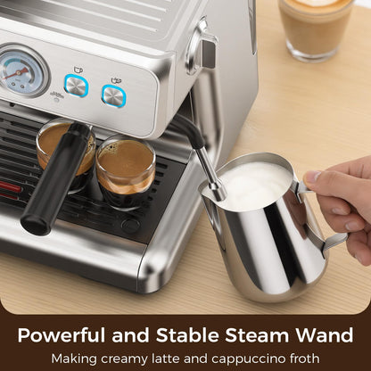 (2026 Upgrade)Electactic Espresso Machine with Grinder, 20 Bar Expresso Coffee Machines, Professional Coffee Maker for Latte & Cappuccino with Milk Frother&Steam Wand,Expresso Machines for Home-Silver