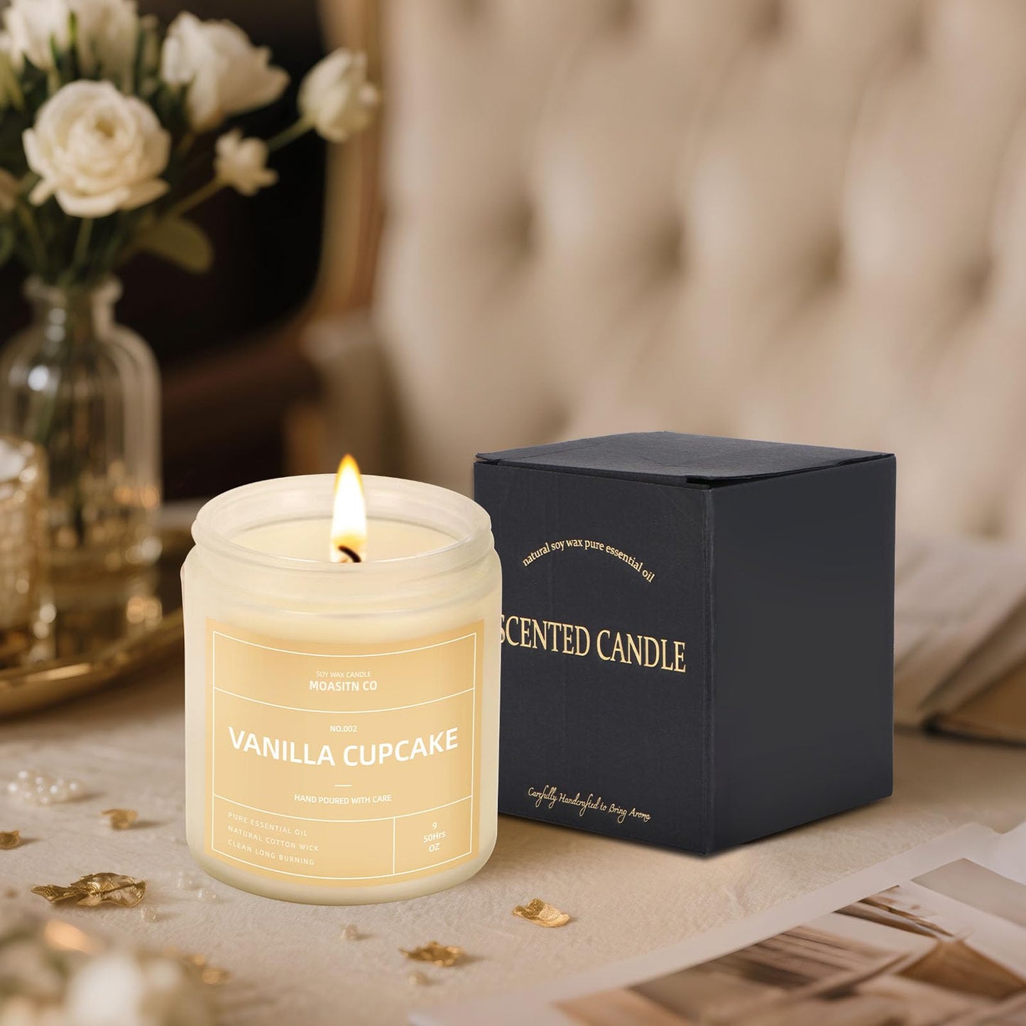 Vanilla Cupcake Candle for Home Scented| Natural Soy Non Toxic Candles| Long Clean Burning Aromatheraphy Jar Candel| Women,Men Gift for Autumn,Winter, Halloween,Thanksgiving,Relaxing| 9oz