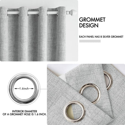 MIULEE Blackout Linen Curtains - Thermal Insulated Grommet Drapes for Bedroom & Living Room | Glacier Gray, 52 x 63 Inch (2 Panels)