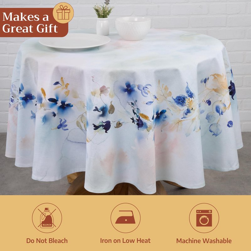 Maison d' Hermine Table Cloth Round Table 100% Cotton 69 Round Inches Tablecloth Reusable Decorative for Dining Kitchen Room Farmhouse Home Gifts for Mothers Day Spring Summer - Lazy Summer Days