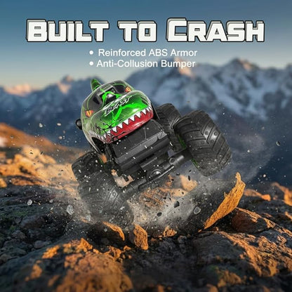 Remote Control Dinosaur Car for Boys 8-12 Sturdy 1:20 Scale RC Monster Truck with LED Lights &amp Roaring Sound 2.4GHz All Terrain Off Road Toy Vehicle Birthday Easter Gifts for Kids 8-12(Green)