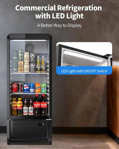 6.85 Cu. Ft Commercial Beverage Refrigerators with Glass Door & LED light, ETL DOE NSF Certified Drink Fridge, Upright Merchandiser Display Refrigerator for Store, Restaurant, Office, Bar
