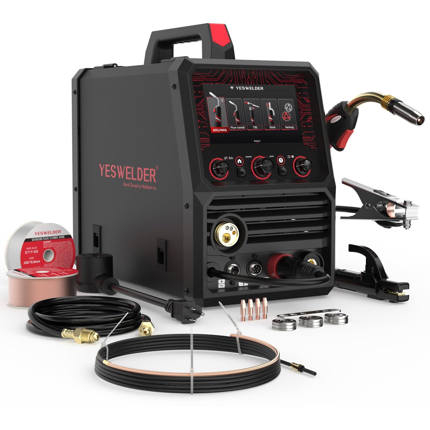 YESWELDER Multifunctional MIG Welder, Dual Pulsed 7-Inch LCD Screen 120V/240V, 6-In-1 MIG/Pulsed MIG/Flux Core/Spool Gun Compatible/Lift TIG/Stick Welding Machine DP200