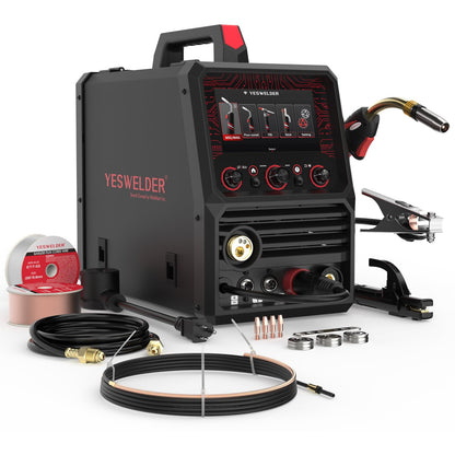 YESWELDER Multifunctional MIG Welder, Dual Pulsed 7-Inch LCD Screen 120V/240V, 6-In-1 MIG/Pulsed MIG/Flux Core/Spool Gun Compatible/Lift TIG/Stick Welding Machine DP200